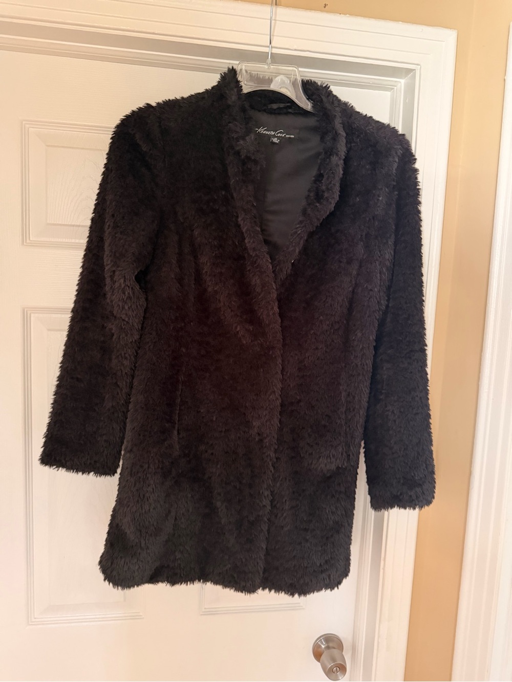 Kenneth Cole Plush Faux Fur Teddy Coat in Black